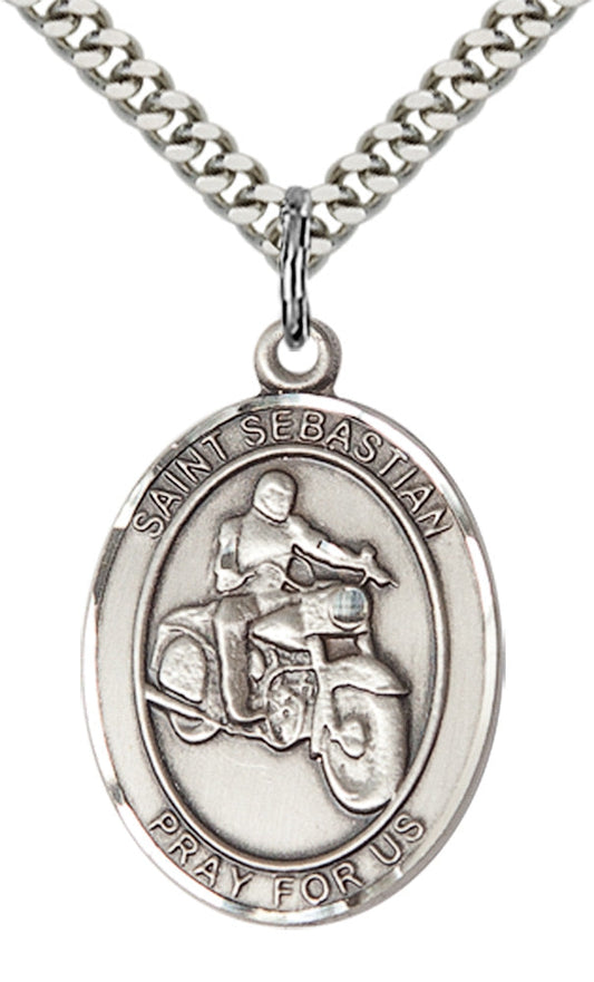 Sterling Silver St. Sebastian / Motorcycle Pendant
