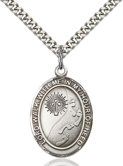 Sterling Silver Footprints / Cross Pendant