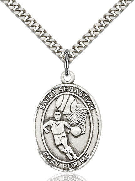 Sterling Silver St. Sebastian / Basketball Pendant