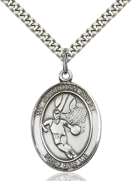 Sterling Silver Guardian Angel/Basketball Pendant