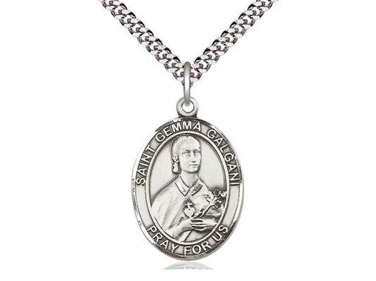 St Gemma Galgani Sterling Silver Pendant  on a 24 inch Light Rhodium Heavy Curb Chain.
