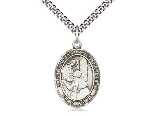 St Elizabeth of the Visitation  Sterling Silver Pendant  on a 24 inch Light Rhodium Heavy Curb Chain.