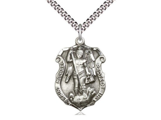 St. Michael the Archangel  on a 24 inch Light Rhodium Heavy Curb Chain.