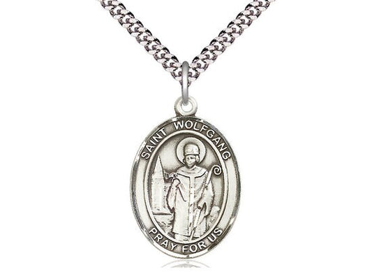 St Wolfgang Sterling Silver Pendant on a 24 inch Light Rhodium Heavy Curb Chain.