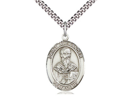 St Alexander Sauli Sterling Silver Pendant on a 24 inch Light Rhodium Heavy Curb Chain.