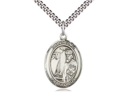 St Elmo Sterling Silver Pendant on a 24 inch Light Rhodium Heavy Curb Chain.