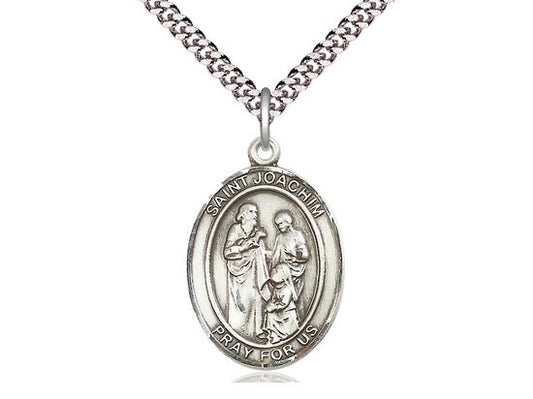 St Joachim Sterling Silver Pendant on a 24 inch Light Rhodium Heavy Curb Chain.