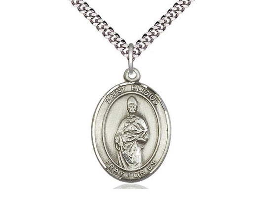 St Eligius of Sweden Sterling Silver Pendant on a 24 inch Light Rhodium Heavy Curb Chain.