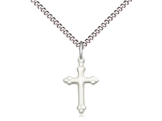 Sterling Silver Cross Pendant on a 18 inch Light Rhodium Light Curb Chain.