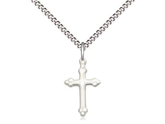 Sterling Silver Cross Pendant on a 18 inch Light Rhodium Light Curb Chain.