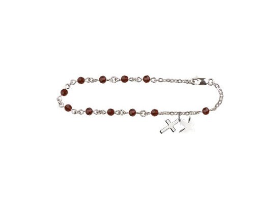 7 1/4 Silver Plate First Communion Bracelet with 4mm Swarovski Beads