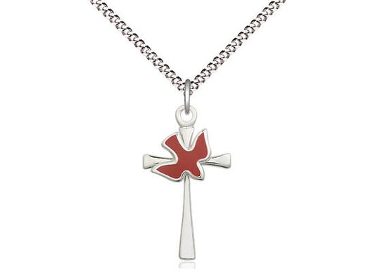 Sterling Silver Cross / Holy Spirit Pendant on a 18 inch Light Rhodium Light Curb Chain.