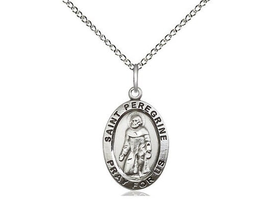 St Peregrine Sterling Silver Pendant on a 18 inch Light Curb Chain.