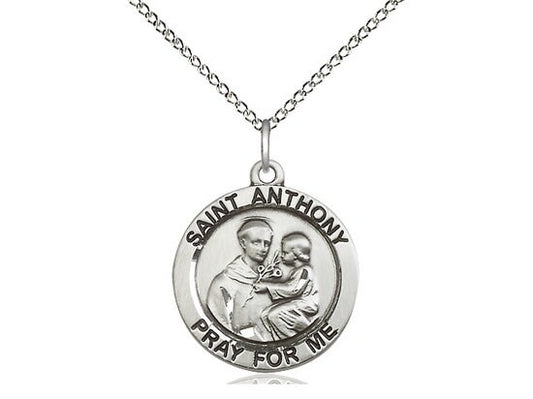 St Anthony of Padua Sterling Silver Pendant on a 18 inch Light Curb Chain.