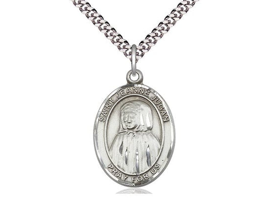 St Jeanne Jugan Sterling Silver Pendant on a 24 inch Light Rhodium Heavy Curb Chain.