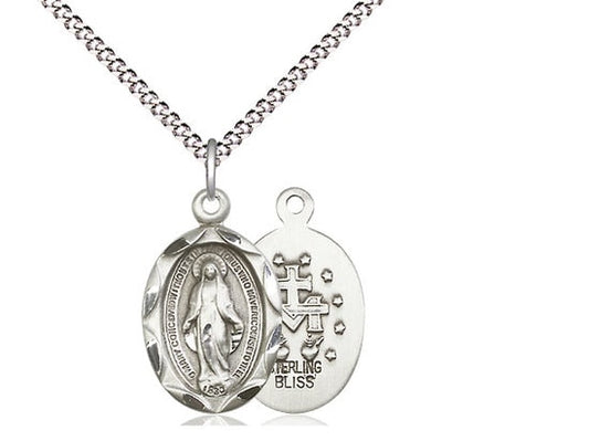 Sterling Silver Religous Pendant on a 18 inch Light Rhodium Light Curb Chain.