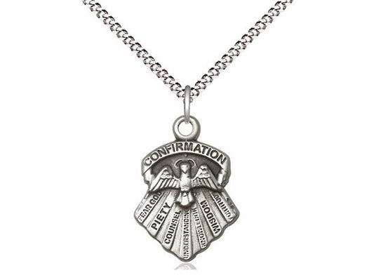 Sterling Silver Seven Gifts Pendant on a 18 inch Light Rhodium Light Curb Chain.