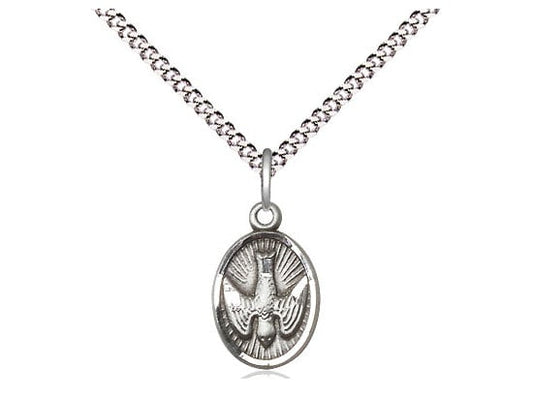 Sterling Silver Holy Spirit Pendant on a 18 inch Light Rhodium Light Curb Chain.