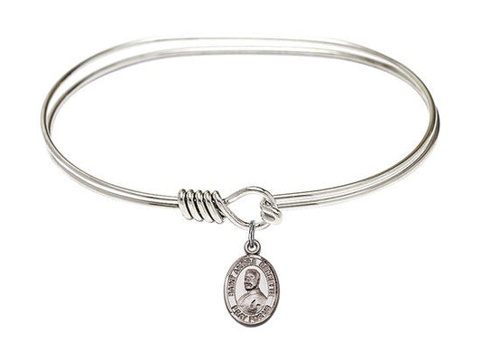 Saint Andre Bessette Sterling Silver Charm on a 7 inch Oval Eye Hook Rhodium Bangle Bracelet