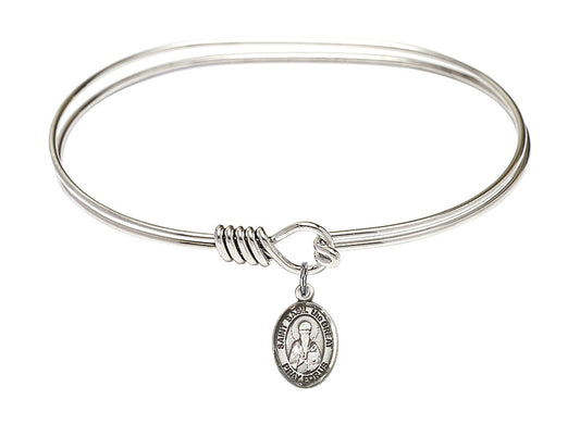 Saint Basil the Great Sterling Silver Charm on a 7 inch Oval Eye Hook Rhodium Bangle Bracelet