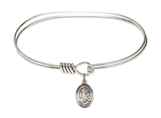 Saint Dominic de Guzman Sterling Silver Charm on a 7 inch Oval Eye Hook Rhodium Bangle Bracelet