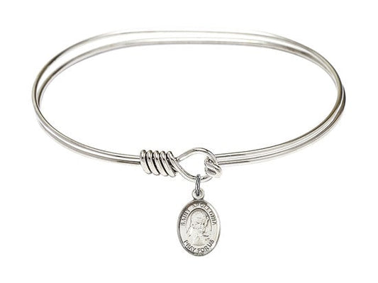 Saint Apollonia Sterling Silver Charm on a 7 inch Oval Eye Hook Rhodium Bangle Bracelet