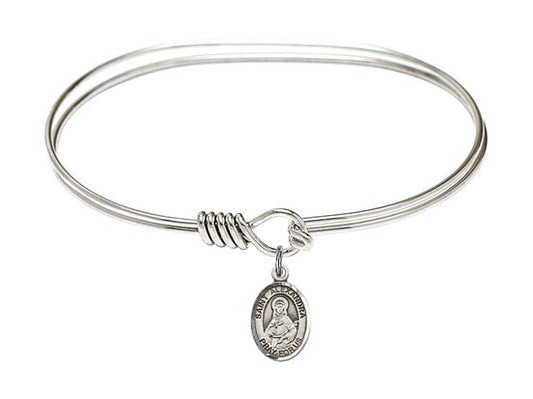 Saint Alexandra Sterling Silver Charm on a 7 inch Oval Eye Hook Rhodium Bangle Bracelet