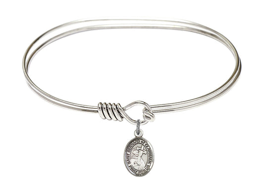 Saint Bernard of Clairvaux Sterling Silver Charm on a 7 inch Oval Eye Hook Rhodium Bangle Bracelet