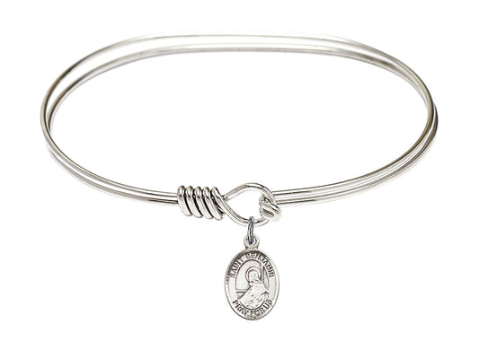 Saint Benjamin Sterling Silver Charm on a 7 inch Oval Eye Hook Rhodium Bangle Bracelet