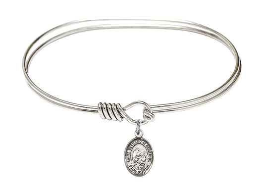 Saint Bernard of Montjoux Sterling Silver Charm on a 7 inch Oval Eye Hook Rhodium Bangle Bracelet