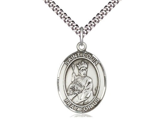 St Louis Sterling Silver Pendant on a 24 inch Light Rhodium Heavy Curb Chain.