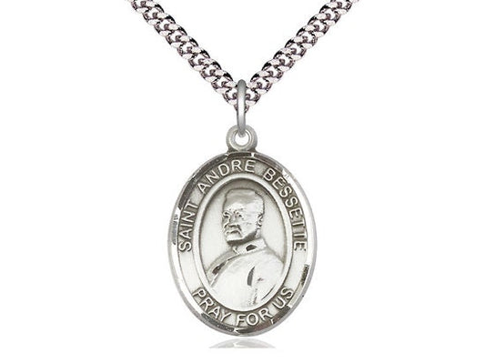 St Andre Bessette Sterling Silver Pendant on a 24 inch Light Rhodium Heavy Curb Chain.