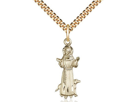 St Francis Gold Filled Pendant on a 24 inch Gold Plate Heavy Curb Chain.