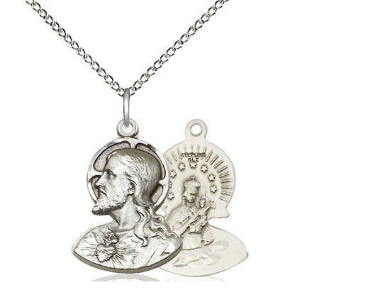 Sterling Silver Head of Christ Pendant on a 18 inch Sterling Silver Light Curb Chain.
