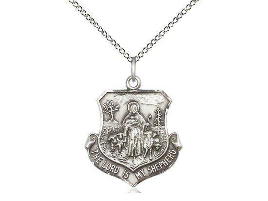Sterling Silver Lord Is My Shepherd Pendant on a 18 inch Sterling Silver Light Curb Chain.