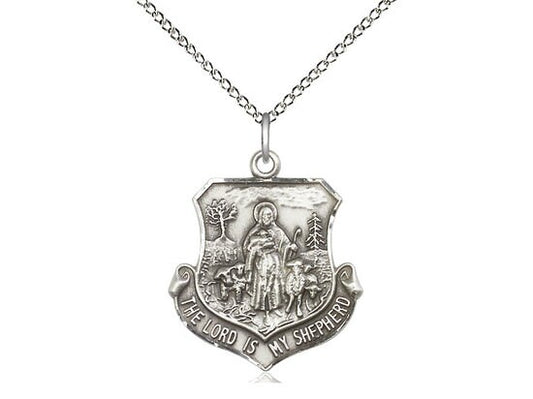 Sterling Silver Lord Is My Shepherd Pendant on a 18 inch Sterling Silver Light Curb Chain.