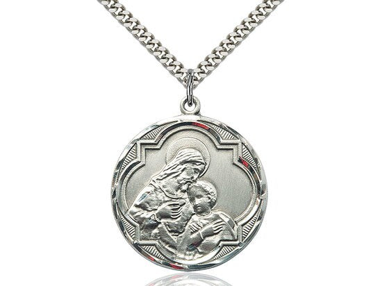 Sterling Silver Blessed Sacrament Pendant on a 24 inch Light Rhodium Heavy Curb Chain.