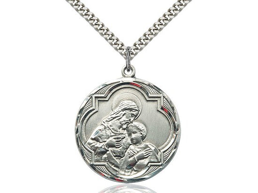 Sterling Silver Blessed Sacrament Pendant on a 24 inch Light Rhodium Heavy Curb Chain.