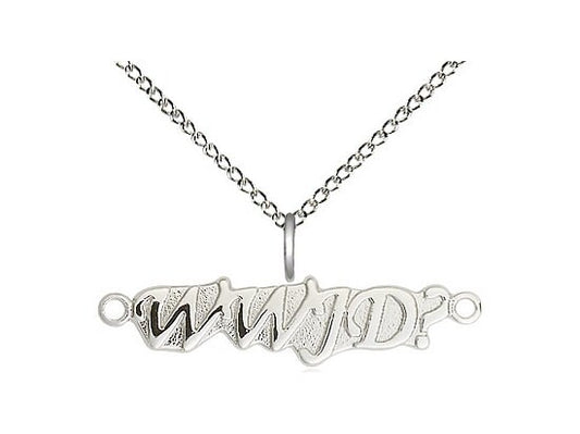 Sterling Silver WWJD Pendant on a 18 inch Sterling Silver Light Curb Chain.