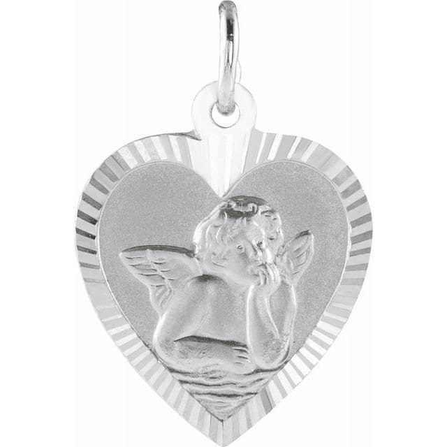 White 12x11 mm Heart Cherub Angel Medal