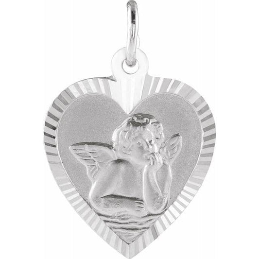 White 12x11 mm Heart Cherub Angel Medal