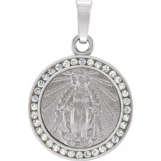 White Created White Sapphire Religious  Medal