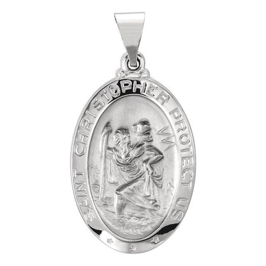 White 23.5x16 mm Oval Hollow St. Christopher Medal