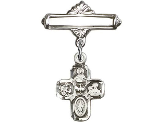 Sterling Silver Baby Badge with 4-Way Charm and Polished Badge Pin