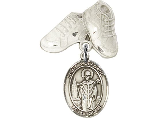 Sterling Silver Baby Badge with St. Wolfgang Charm and Baby Boots Pin