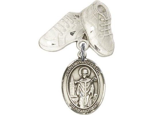Sterling Silver Baby Badge with St. Wolfgang Charm and Baby Boots Pin