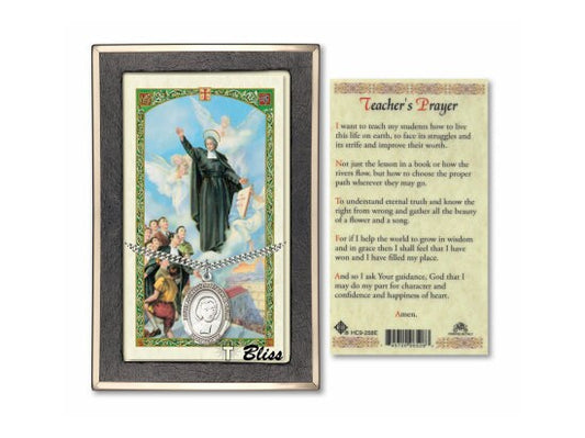 Saint John Baptist de la Salle Medal on a 24 inch Heavy Curb Chain with a St John Baptist de la Salle - Prayer Card.