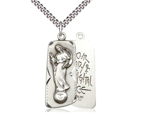 Our Lady of Mental Peace Sterling Silver Pendant on a 24 inch Light Rhodium Heavy Curb Chain.