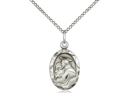 St Anthony of Padua Sterling Silver Pendant on a 18 inch Sterling Silver Light Curb Chain.