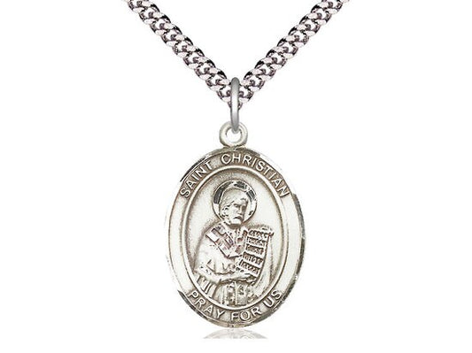 St Christian Demosthenes Sterling Silver Pendant  on a 24 inch Light Rhodium Heavy Curb Chain.
